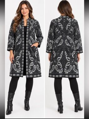Essitam Elegant Black and White Patterned Cardigan NWT